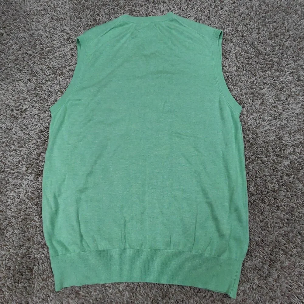 Peter Millar Sweater Vest Mens Large Green Silk Cotton Cashmere Blend Preppy